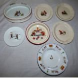 A collection of Nursery Rhyme child's plates and bowls, to include Paragon and Masons. some glaze