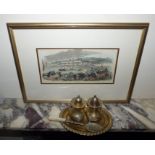 a framed print of Reading Races inside mount 12cm x 24cm along with a cruet set (2)