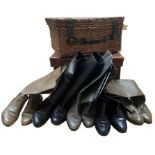1980s long leather boots, a compressed card box case with the initials I.K.M. on the side and a