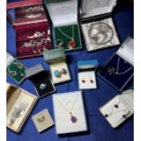 A large number of silver hallmarked and 925 stamped jewellery to include rings, pendants, chains,