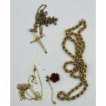 Three 9ct gold necklaces comprising a twisted rope chain necklace (A/f)  - approximate weight 7.1