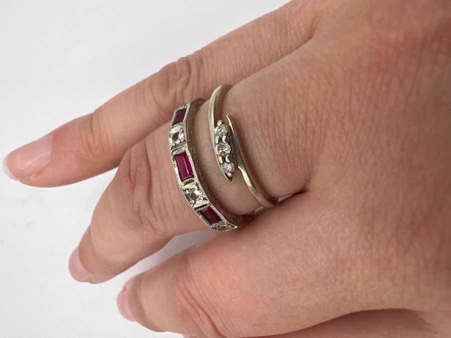 A pair of white 9ct gold rings - one a synthetic ruby and cubic zirconia eternity band (gross - Image 3 of 4