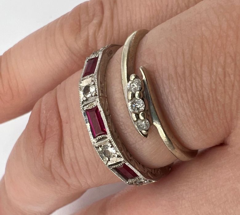 A pair of white 9ct gold rings - one a synthetic ruby and cubic zirconia eternity band (gross - Image 4 of 4