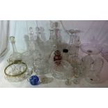 Large group of cut glass, to include decanters, a vase, bowls, a jug and some moulded glass items