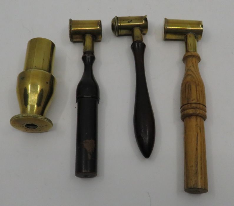 3 Antique gun powder shot measures, made of brass with wooden handles, one by G & J W Hawksley and a - Image 6 of 6
