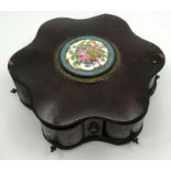 A 19th century trinket  box with pull out rotating compartments with a Servres style porcelain