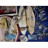 Two boxes of 20th century (early to late century) costume jewellery and watches, plus two cases