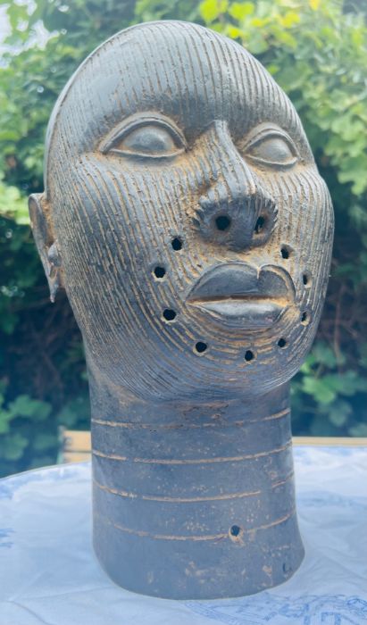 A pair of 20th century bronze Ife heads from Nigeria. Approximately 31 cms in height. Please note - Image 3 of 5