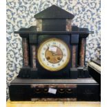 Victorian slate mantel clock with 2 train 8 day French movement, chiming in a gong, 4" two piece