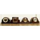 Four mantel clocks, Art deco type and Napoleon hat types. 2 or 3 train spring driven  movements, one