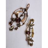 An Edwardian garnet topped doublet pendant, with seed pearls (one pearl missing); along with a