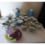 Woods tea set in green, to include tea pot, cream jug, sugar bowl etc, 4 Portmerion flower plates
