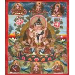A 20th century Sino-Tibetan Thangka depicting Vajradhara in union with consort,  gouache on