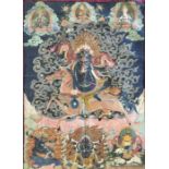 A 20th century Sino-Tibetan Thangka of Penden Llamo (Shri Devi), gouache on cotton, within silk