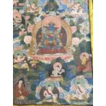 A 20th century Sino-Tibetan Thangka, the centre depicting deity with consort, gouache on cotton