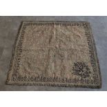 A 19th century Persian hand woven tapestry. having burgundy boteh on an olive green ground with