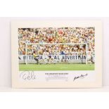 Football: A mounted print of 'The Greatest Save Ever - 1970 World Cup, England 0 Brazil 1', signed