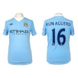 ***WITHDRAWN*** Manchester City: A Manchester City home football shirt, match worn Sergio Aguero