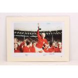 Football: A mounted print of 'The England players celebrating after winning the 1966 World Cup