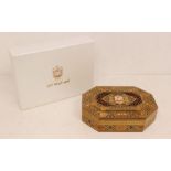 U.A.E.: A crafted wooden box with inlay, design, and UAE crest to lid, gifted to Sir Dave