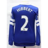 Everton: An Everton home football shirt, match issued, 2013-14, long-sleeved, Hibbert 2, Size S,