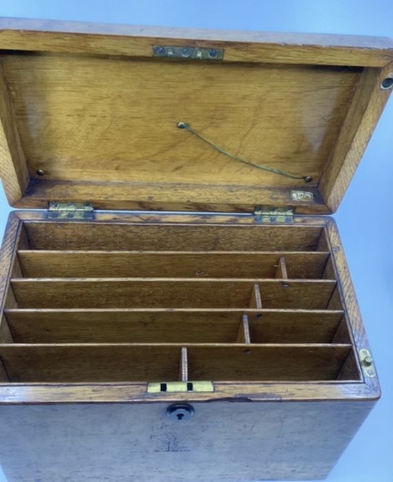 Antique Late Victorian original Writing pen desk tidy in Oak together with a stationary box Desk - Image 3 of 3