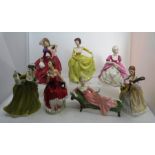 Mixed group of 7 figures, to include 3 by Royal Doulton, 2 by Coalport and 2 by Petite Ladies