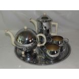 A Kosy Craft Heatmaster tea and coffee chrome and ceramic set on a tray (5)