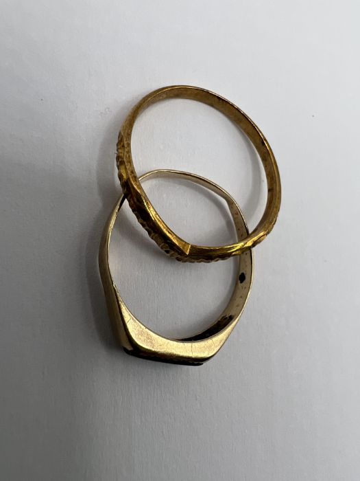 Two 9ct gold rings - one a diamond cut texture wishbone ring, size N 1/2, approximate weight 1.2 - Image 2 of 2