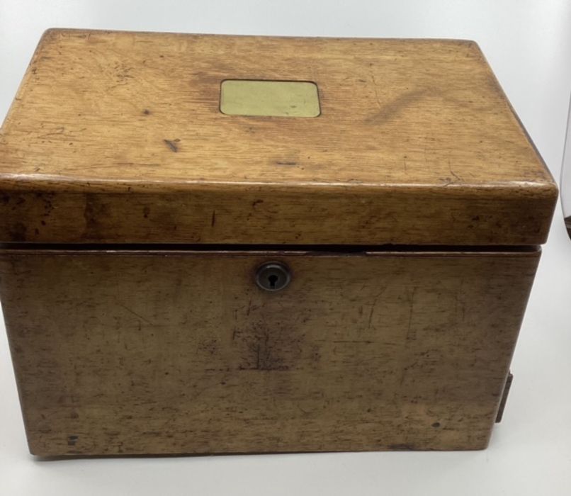 Antique Late Victorian original Writing pen desk tidy in Oak together with a stationary box Desk - Image 2 of 3