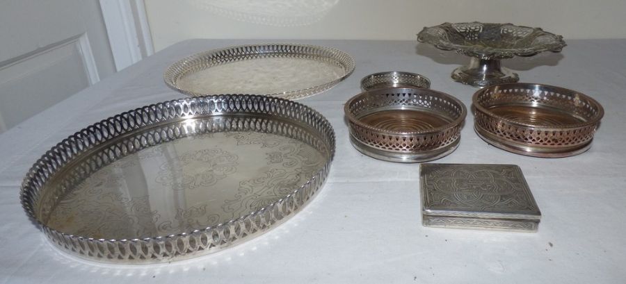 A plated tazza by James Deakin and sons, a pair of pierced plated coasters, another similar coaster, - Image 2 of 2