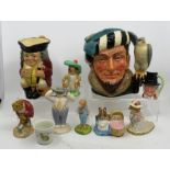 A mixed collection to include 5 Beatrix Potter figures, 2 Beswick Hunca Munca and Mr Jeremy Fisher