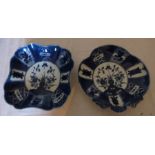 A pair of Coalport scalloped dessert dishes C1810, After Caughley in the " Scholars Rock Pattern "