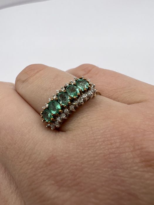 A diamond and emerald cluster ring in 9ct gold. Gross weight approximately 2.9 grams. Size N. (1) - Image 2 of 2