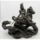 Bronzed Resin Large Sculpture George and the Dragon Figurine  B.Ormerod signed In good condition