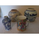 2 Chinese ginger jars 19th C. along with a Kang Chi revival vase C1900 and a Canton Mug 19C. All