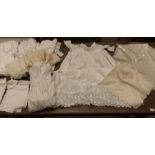 Antique collection of Baby gowns and clothing to include cream shawl and baby poplin and lawn wrap