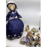 Vintage dolls -Design Centre ; to include a 19” china glazed painted doll in crinoline. Several