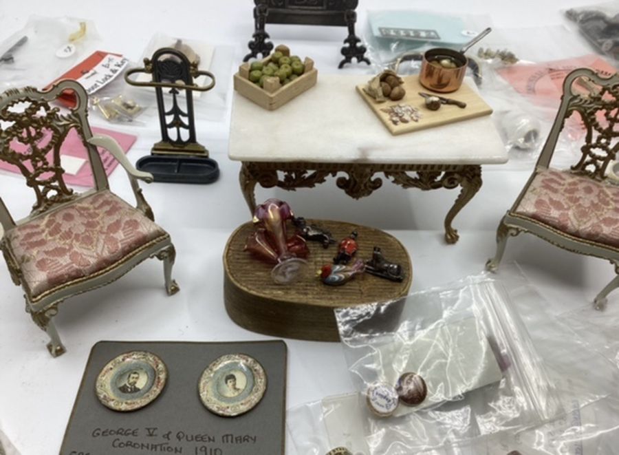 Antique Fine dolls house Table and chairs and large selection of miniature-fine artist pieces