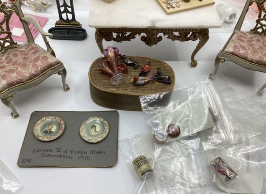 Antique Fine dolls house Table and chairs and large selection of miniature-fine artist pieces - Image 3 of 6