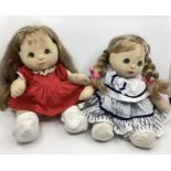 Mattel Vintage My Child cloth dolls pair with Red Dress and Polka dot variety with Green Eyes inset