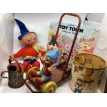 Enid Blyton Vintage Noddy toys to include a ride a long toy,a tinplate bucketa etc and a