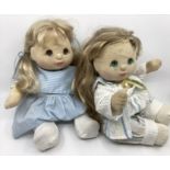 Mattel My Child Vintage cloth dolls  pair with Hazel and azure eyes in striped dress set and striped