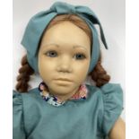 Annette Himstedt Barefoot early  large 27” in original boxed doll; teal green attire with