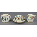 A group of three late nineteenth century hand-painted porcelain Mintons miniatures, c. 1895. To