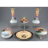 A late nineteenth century hand-painted porcelain Noritake dressing table set and similar serving