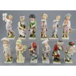 A group of twelve late nineteenth century German Dresden area porcelain figures, each depicting a