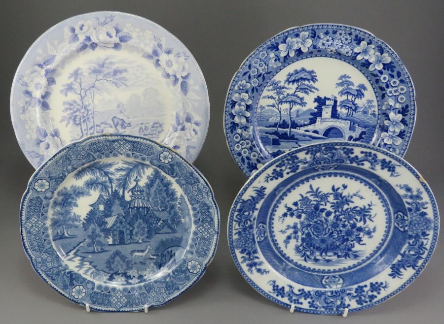 A group of early nineteenth century blue and white transfer-printed wares, c. 1820-30. To include: a