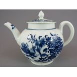 An eighteenth century blue and white transfer-printed globular Worcester Fence pattern teapot and