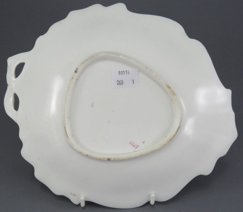A mid-nineteenth century porcelain hand-painted Alcock handled dessert dish, c. 1830-50.  It is - Image 2 of 2